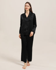 Women's Silk Two Piece Pajamas Black
