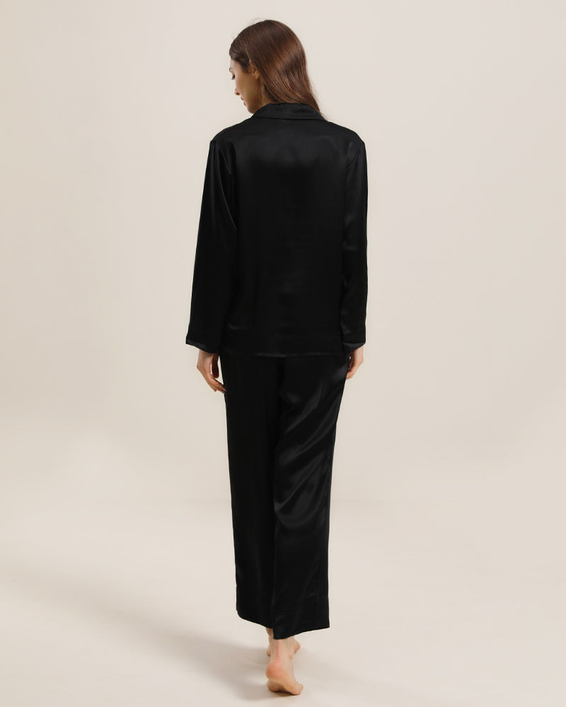 Women's Silk Two Piece Pajamas Black