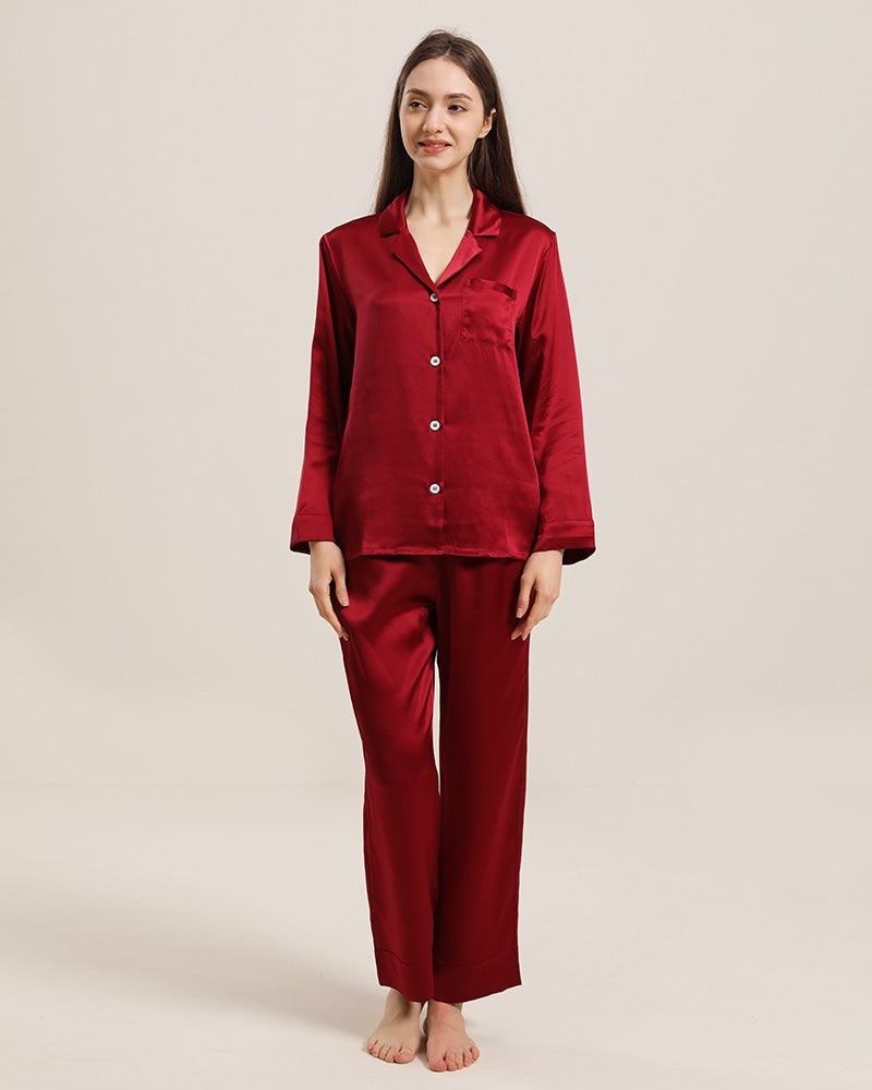 Women's Silk Two Piece Pajamas Burgundy