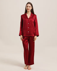 Women's Silk Two Piece Pajamas Burgundy