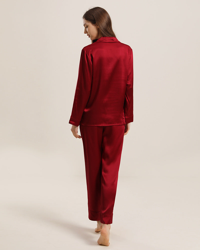 Women's Silk Two Piece Pajamas Burgundy