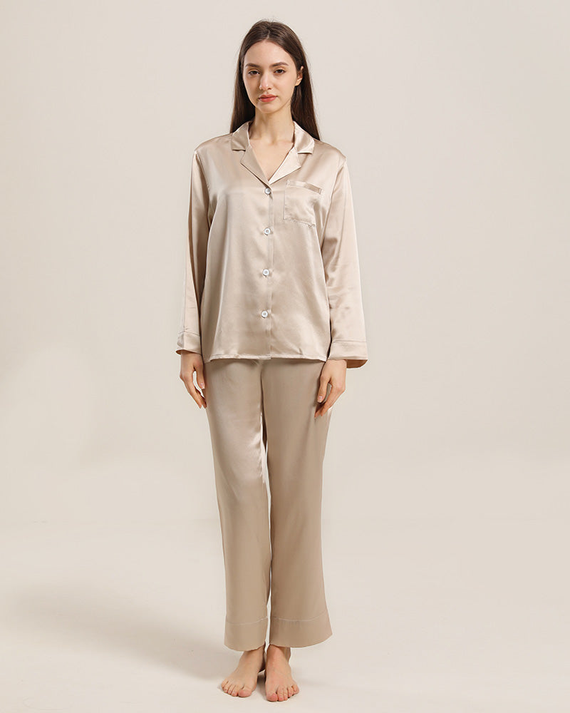 Women's Silk Two Piece Pajamas Champagne