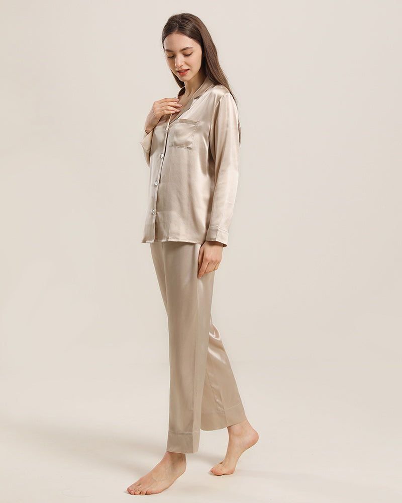 Women's Silk Two Piece Pajamas Champagne