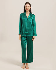 Women's Silk Two Piece Pajamas Dark Green