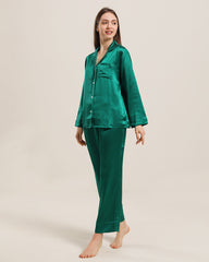 Women's Silk Two Piece Pajamas Dark Green