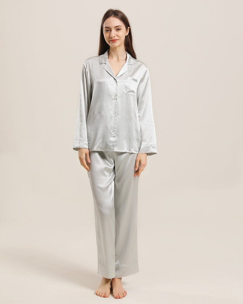 Women's Silk Two Piece Pajamas Grey