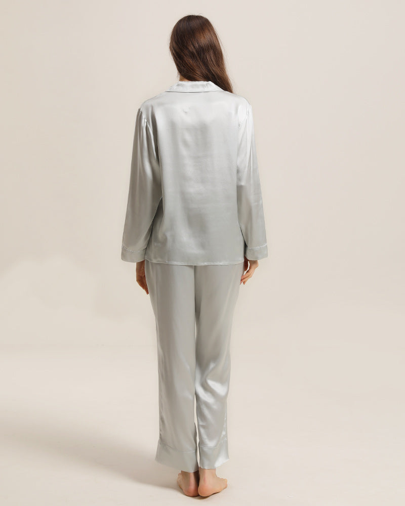 Women's Silk Two Piece Pajamas Grey