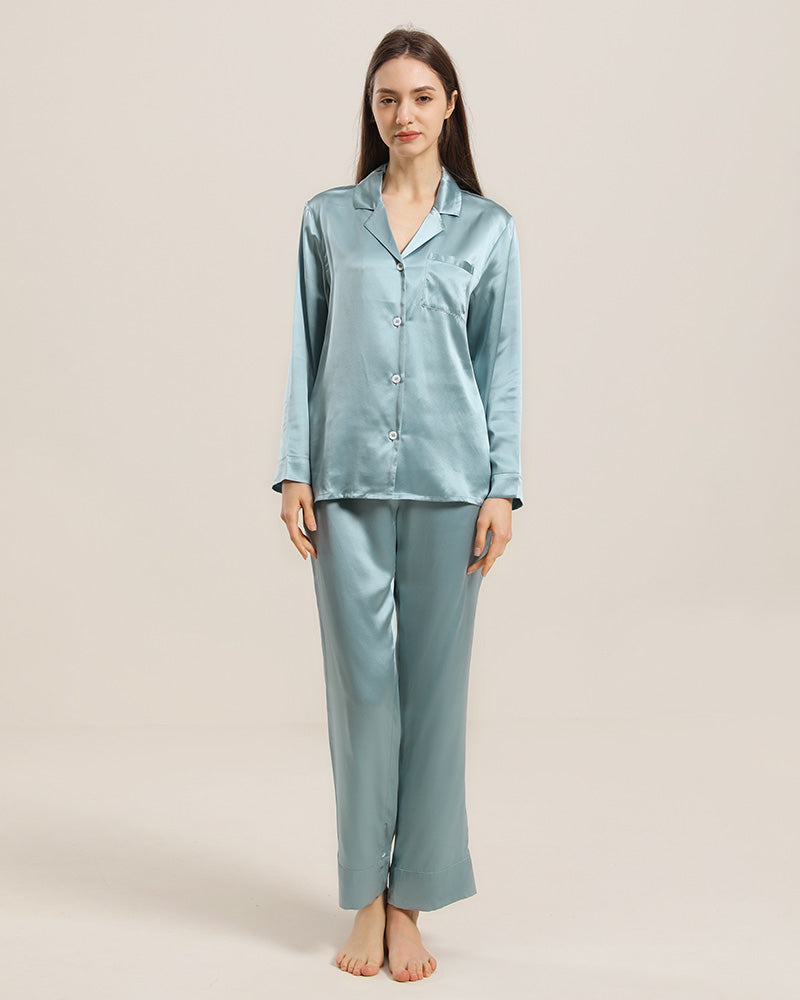 Women's Silk Two Piece Pajamas Haze Blue