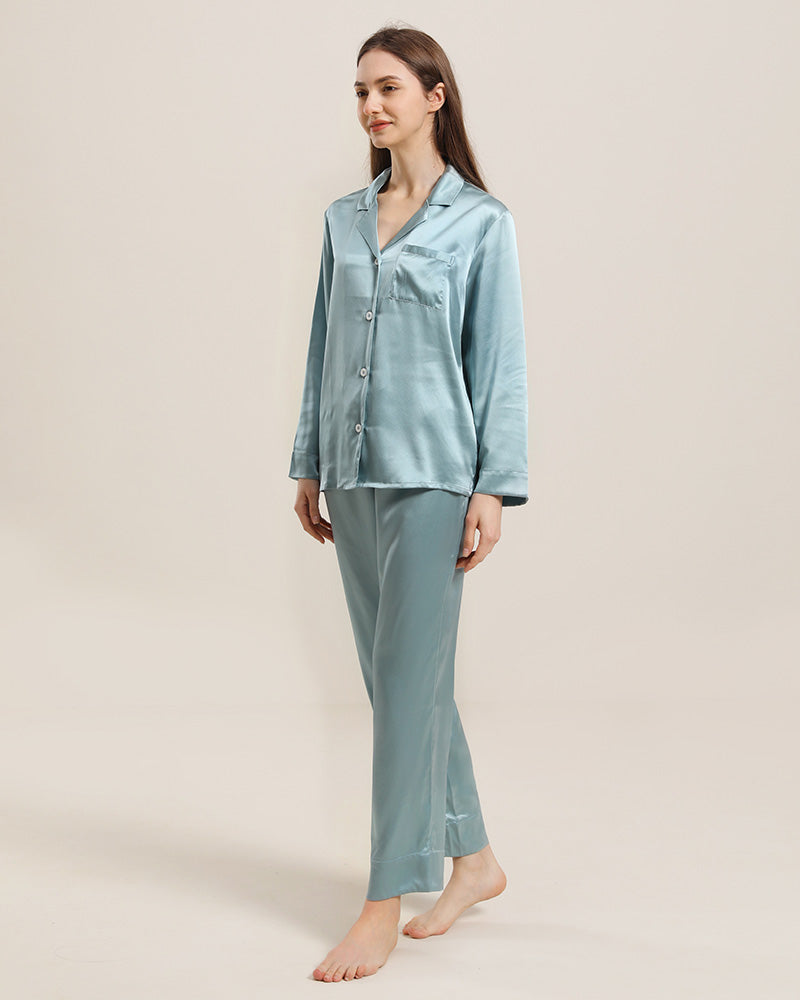 Women's Silk Two Piece Pajamas Haze Blue