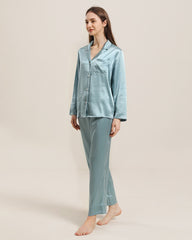 Women's Silk Two Piece Pajamas Haze Blue