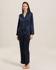 Women's Silk Two Piece Pajamas Navy