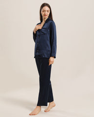 Women's Silk Two Piece Pajamas Navy