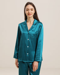 Women's Silk Two Piece Pajamas Peacock Blue