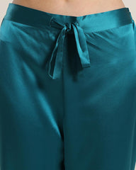 Women's Silk Two Piece Pajamas Peacock Blue