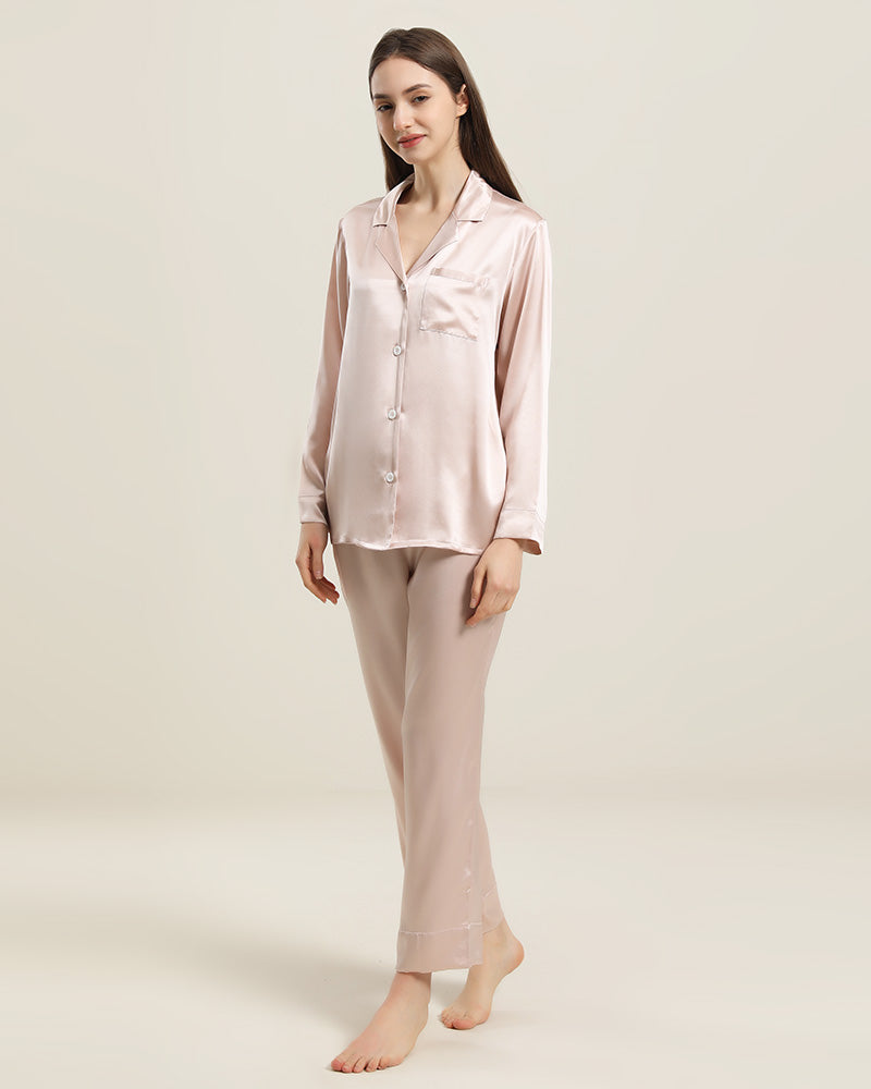 Women's Silk Two Piece Pajamas Pink