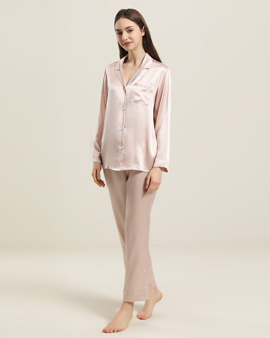 Women's Silk Two Piece Pajamas Pink
