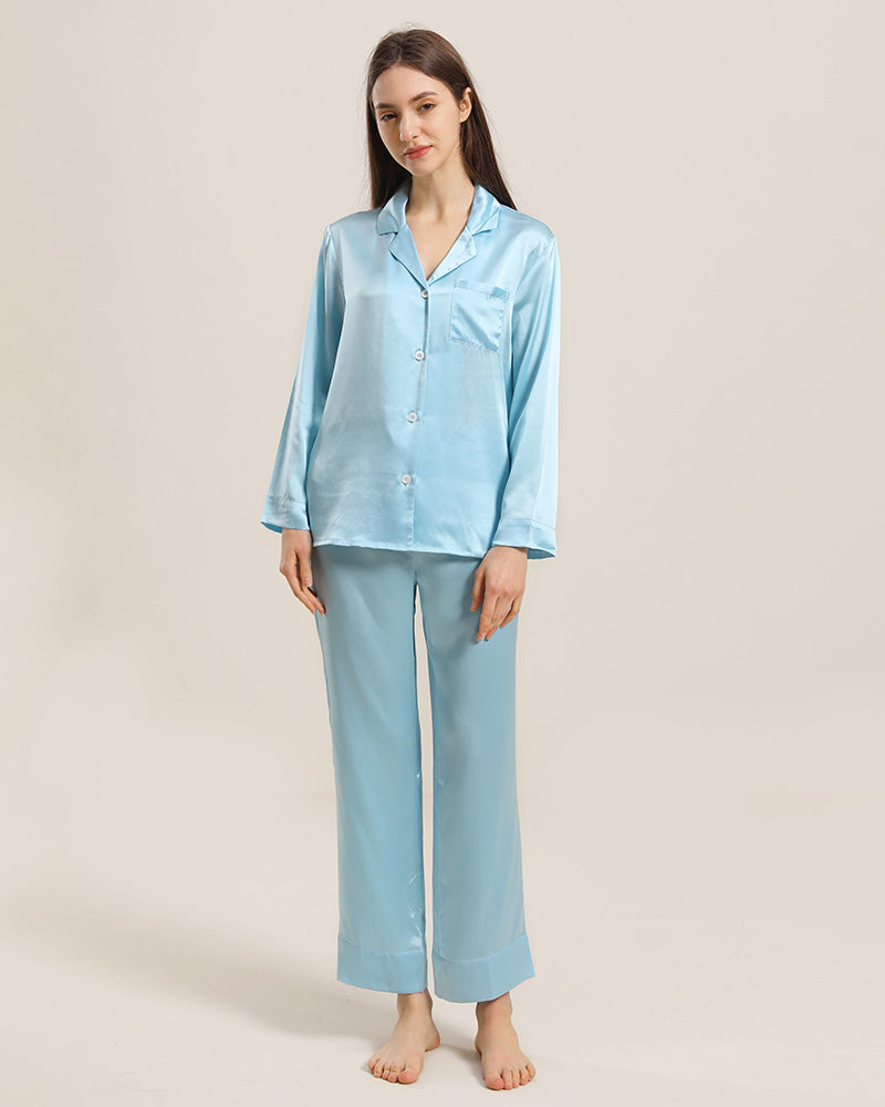 Women's Silk Two Piece Pajamas Sky Blue