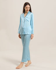Women's Silk Two Piece Pajamas Sky Blue