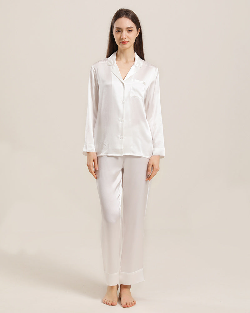 Women's Silk Two Piece Pajamas White