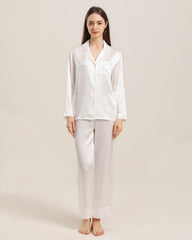 Women's Silk Two Piece Pajamas White