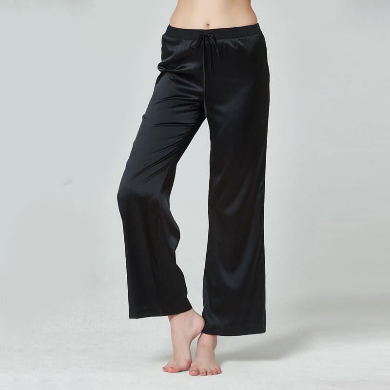 Women's Simple Casual Straight Leg Silk Sleep Night Pants Black