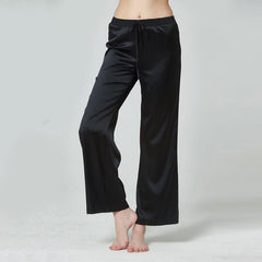 Women's Simple Casual Straight Leg Silk Sleep Night Pants Black
