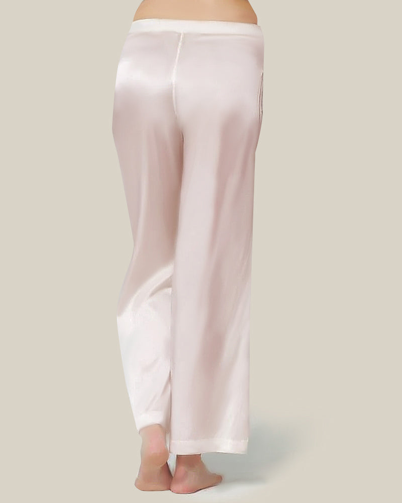Women's Simple Casual Straight Leg Silk Sleep Night Pants Pink