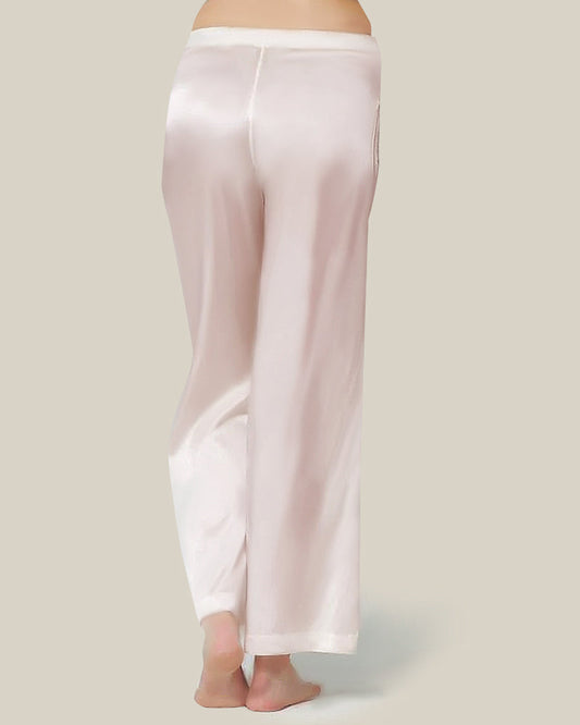 Women's Simple Casual Straight Leg Silk Sleep Night Pants Pink
