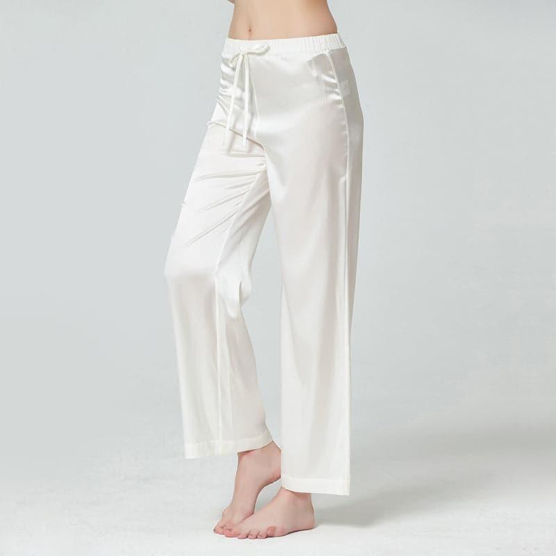Women's Simple Casual Straight Leg Silk Sleep Night Pants White