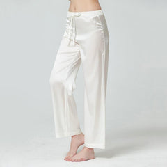 Women's Simple Casual Straight Leg Silk Sleep Night Pants White