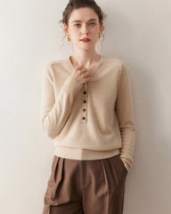 Women's V-Neck Half Cardigan Cashmere Sweater