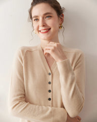Women's V-Neck Half Cardigan Cashmere Sweater