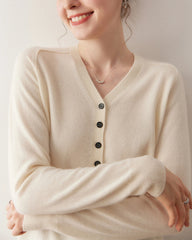 Women's V-Neck Half Cardigan Cashmere Sweater