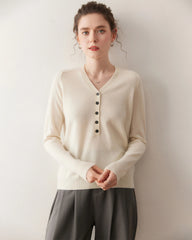 Women's V-Neck Half Cardigan Cashmere Sweater