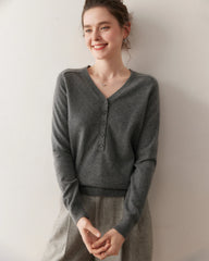 Women's V-Neck Half Cardigan Cashmere Sweater