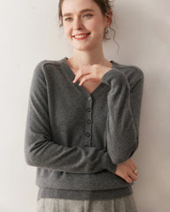 Women's V-Neck Half Cardigan Cashmere Sweater