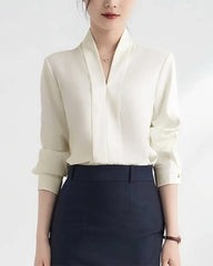 Women V Neck Long Sleeve Silk Blouse