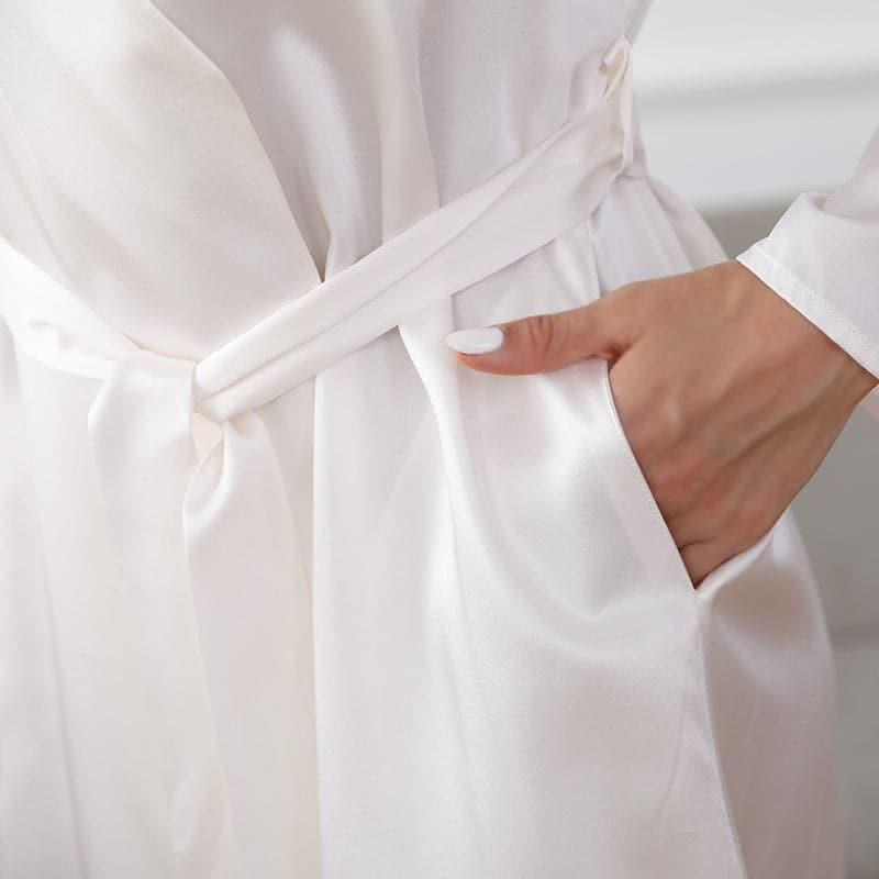 Women's Washable 100% Silk Short Robe White