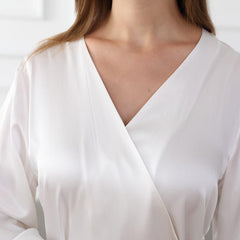 Women's Washable 100% Silk Short Robe White