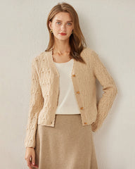 Button-Down V-Neck Cashmere Cardigan Camel