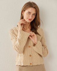 Button-Down V-Neck Cashmere Cardigan Camel
