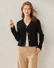 Button-Down V-Neck Cashmere Cardigan Black