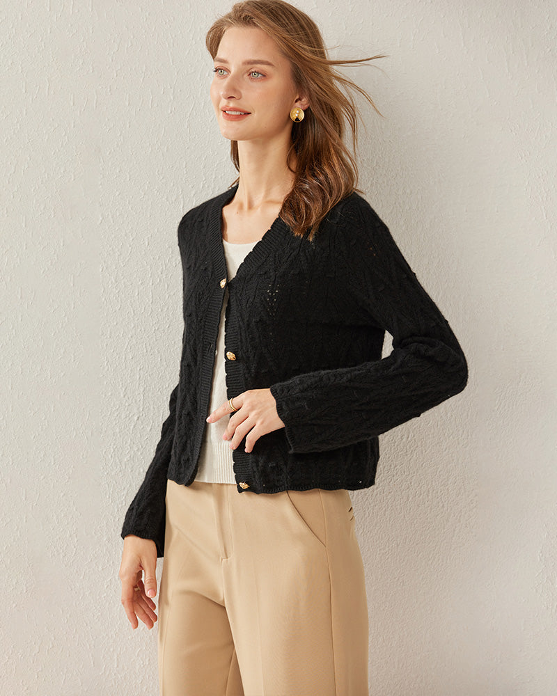 Button-Down V-Neck Cashmere Cardigan Black