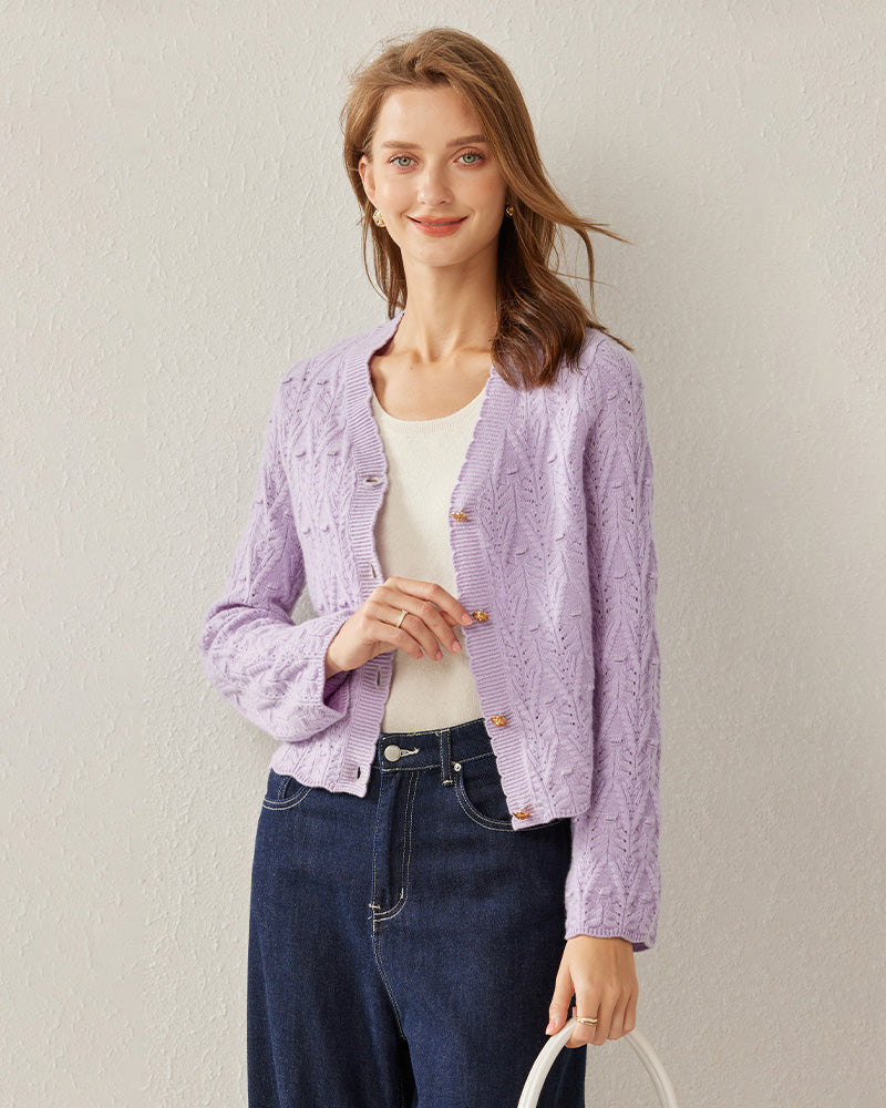 Button-Down V-Neck Cashmere Cardigan Lilac