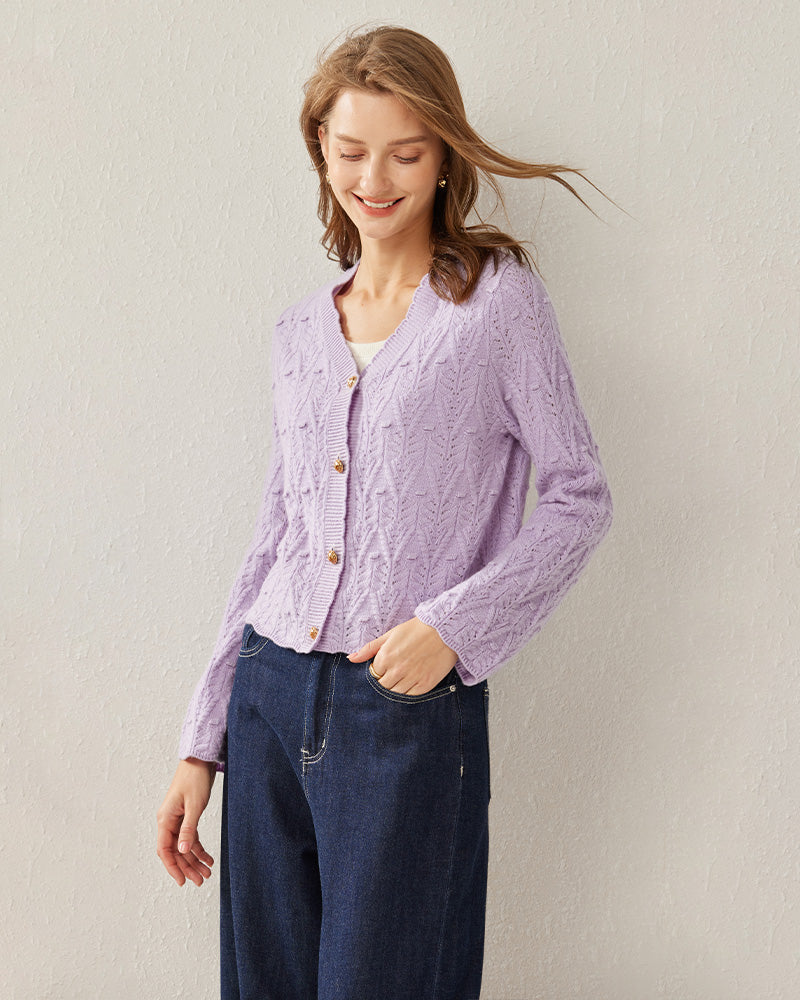 Button-Down V-Neck Cashmere Cardigan Lilac