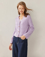 Button-Down V-Neck Cashmere Cardigan Lilac