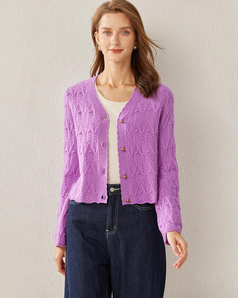 Button-Down V-Neck Cashmere Cardigan Purple