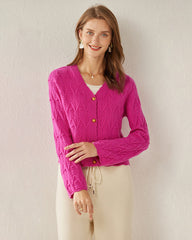 Button-Down V-Neck Cashmere Cardigan Magenta