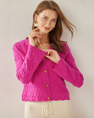 Button-Down V-Neck Cashmere Cardigan Magenta
