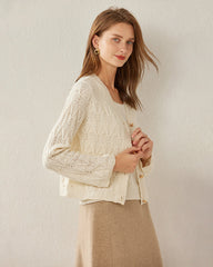 Button-Down V-Neck Cashmere Cardigan White